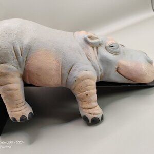 vintage house hippo gray ceramic shelf sitter smiling happy hippopotamus 1990s